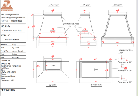 USA Custom Range Hood-URHB-91-Custom Link for Albert