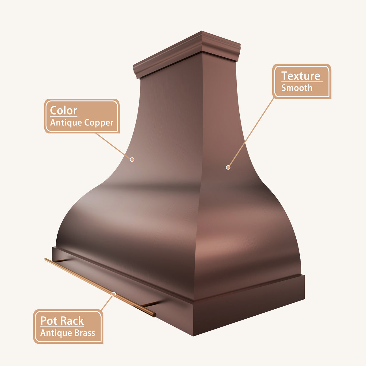 USA Custom Copper Bell Kitchen Hood with Pot Rack URHC-16