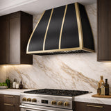 USA Black Stainless Steel Kitchen Hood Featuring Brass Straps URHS-162