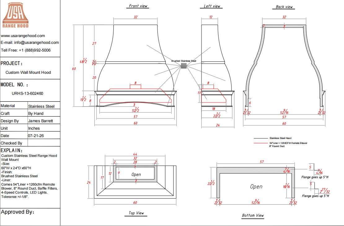 USA Custom Range Hood-URHS-13-Custom Link for yvonne