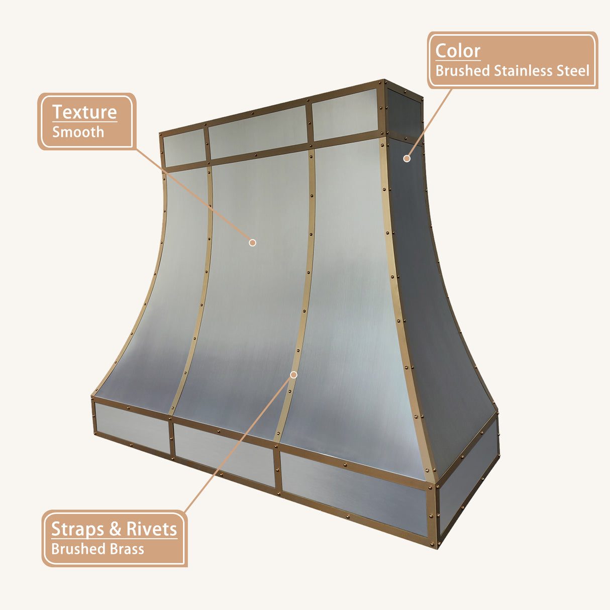 USA Designed Stainless Steel Custom Range Hood with Wrapped Brass Strap URHS-83