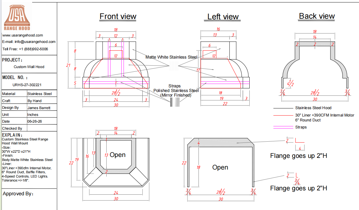 USA Custom Vent Hood-URHS-27-50% Deposit-Custom Link for Sharise Nunnally