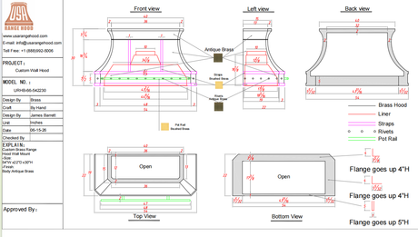 USA Custom Kitchen Hood-URHB-66-Custom Link for Marlena