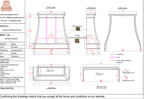 USA Custom Range Hood-URHB-45-Custom Link for Amanda Williams