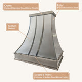 USA Minimal Stainless Steel Exhaust Hood with Round Handmade Rivets URHS-251
