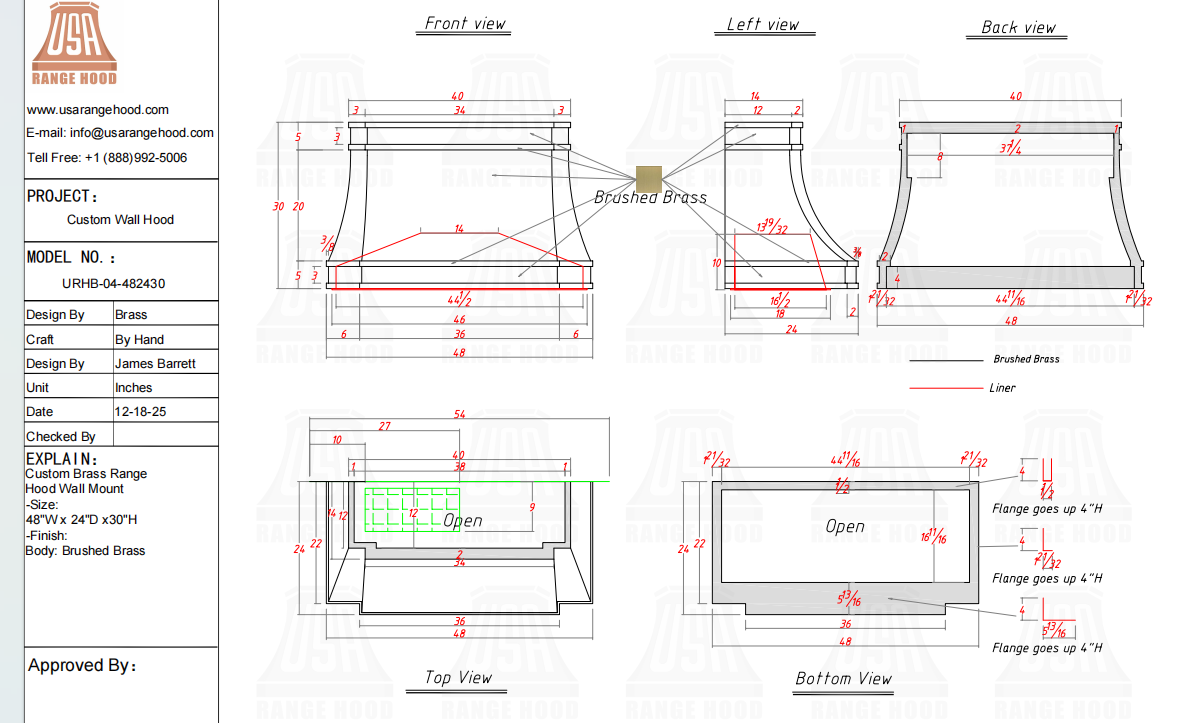 USA Custom Range Hood- Hood Model URHB-04 Custom Link for Parker