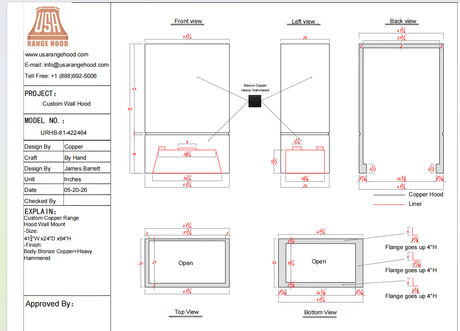 USA Custom Range Hood-URHB-81-Custom Link for Julie