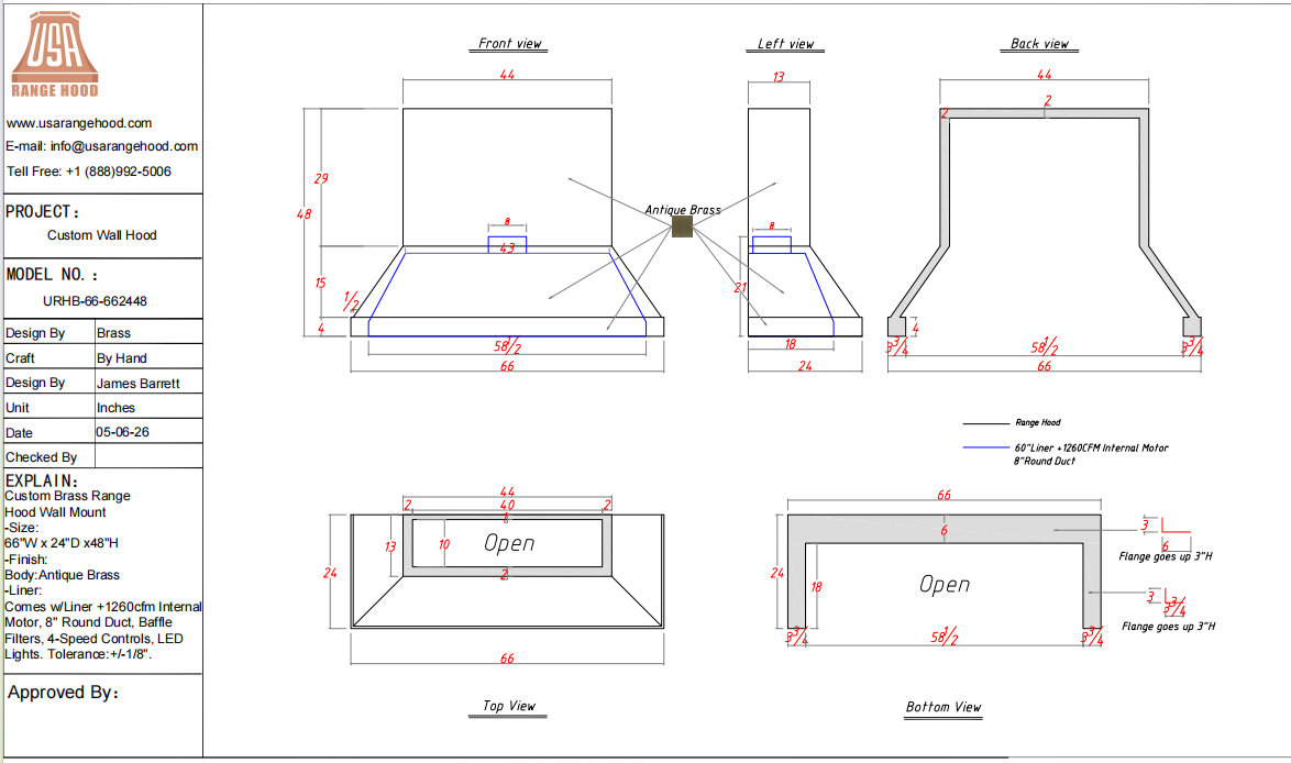 USA Custom Range Hood - Custom Link for Stephanie