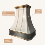 USA California Custom Steel Kitchen Range Hood with Brushed Brass Straps URHS-108