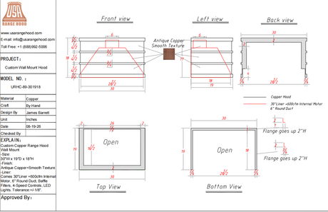 USA Custom Range Hood-URHC-89-Custom Link for Jo