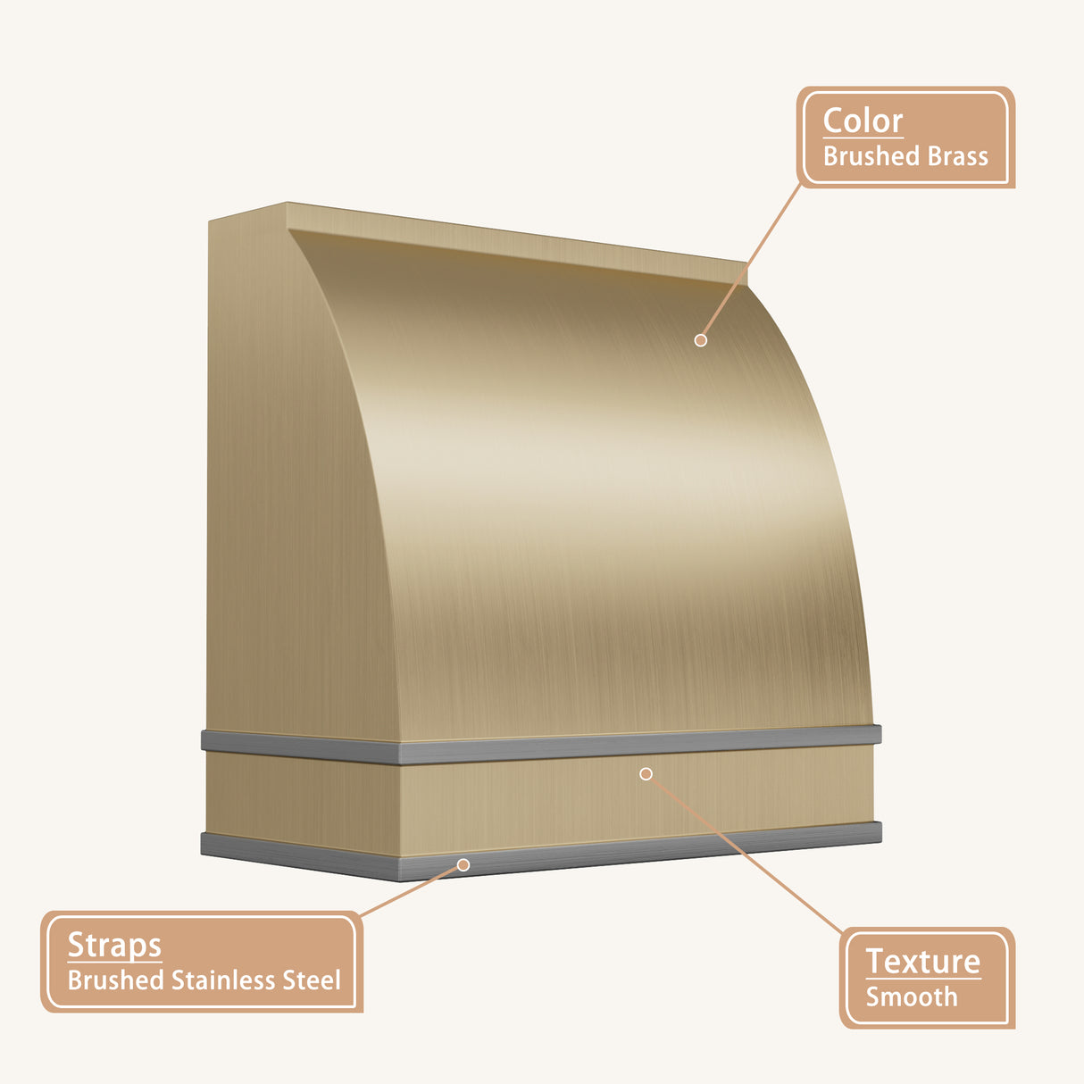 USA Minimal Brass Kitchen Hood Featuring Stainless Steel Straps URHB-113