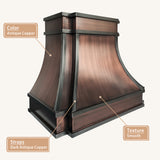 USA Classic Copper Kitchen Hood with Dark Antique Straps URHC-102