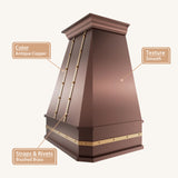 USA Custom Copper Metal Vent Hood with Brass Straps URHC-19