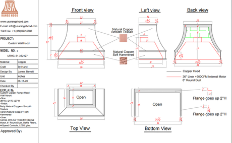 USA Custom Range Hood-URHC-51-Custom Link for Jeremy
