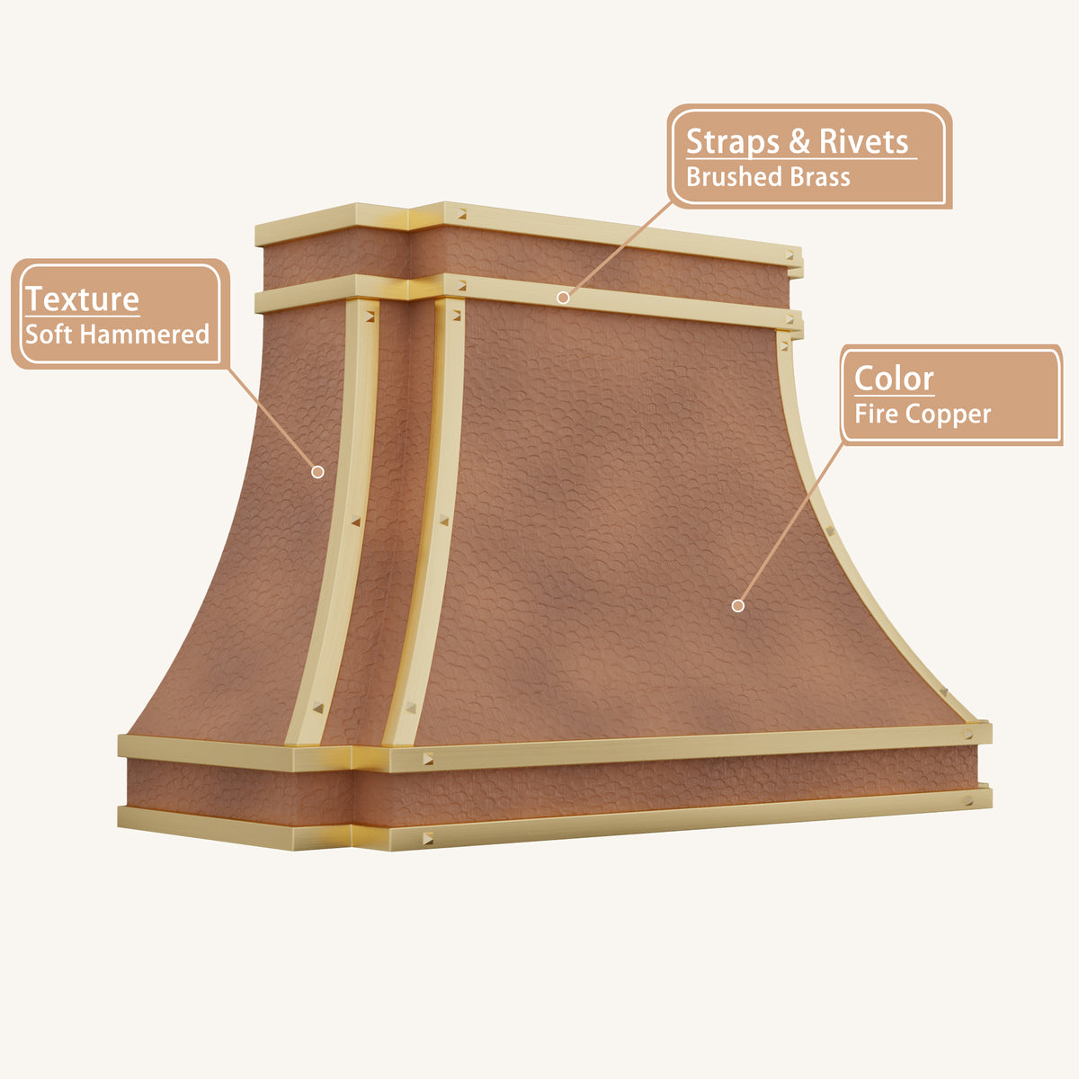 USA Classic Handmade Fire Copper Vent Hood with Soft Hammered Texture URHC-115