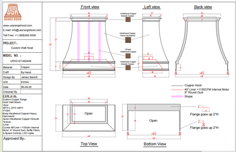 USA Custom Vent Hood-URHC-67-Custom Link for JACKIE SENGER