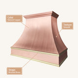 USA Artisan Natural Copper Kitchen Vent Hood with Brass Strpas URHC-94