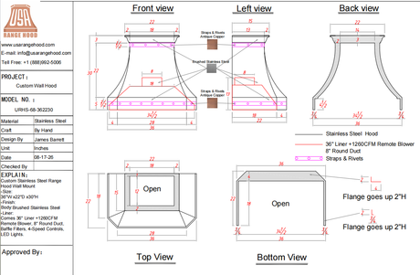 USA Custom Range Hood-URHS-68-Custom Link for Ismael