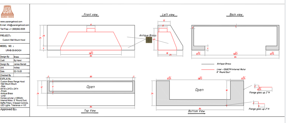 USA Custom Range Hood-URHB-38 Custom Link for Alexandra 