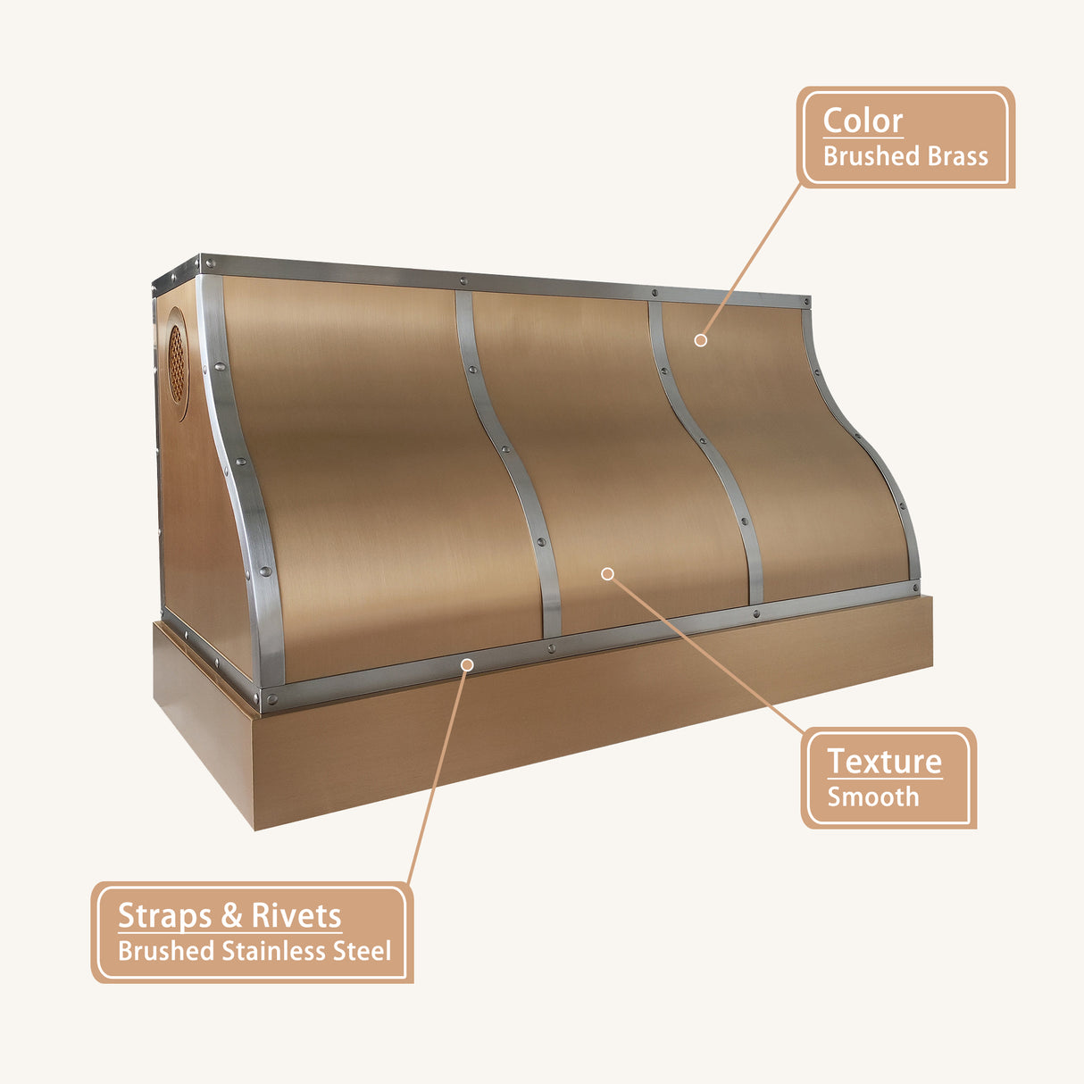 USA Artisan Handmade Brass Range Hood with Stainless Steel Straps URHB-153