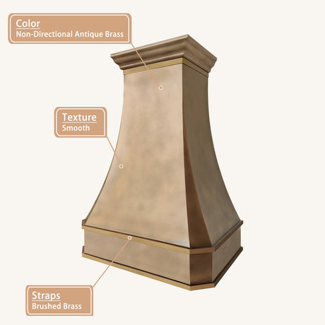 USA Classic Handmade Non-directional Antique Brass Range Hood URHB-136