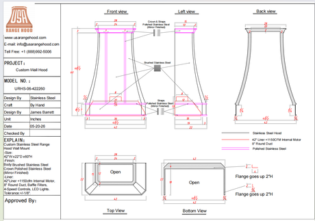 USA Custom Range Hood-URHS-06-Custom Link for Bill DeSantis
