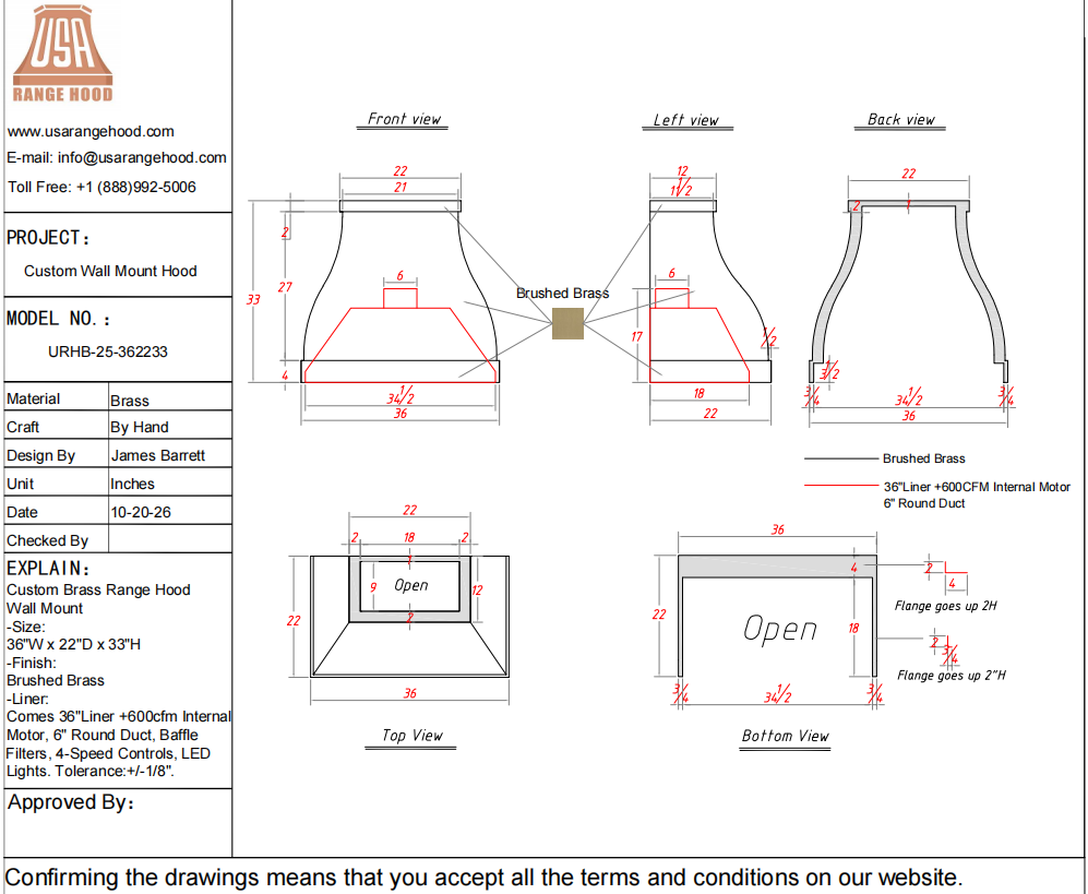 USA Custom Range Hood-URHB-25-Custom Link for James