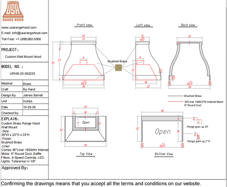 USA Custom Range Hood-URHB-25-Custom Link for James