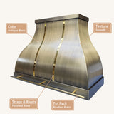USA Antique Brass Range Hood with Artisan Pot Rack URHB-80