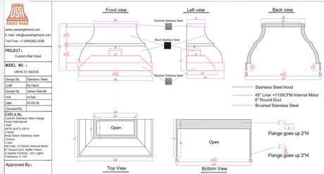 USA Custom Range Hood-URHS-51 - Custom Link for Laurence Weeks 