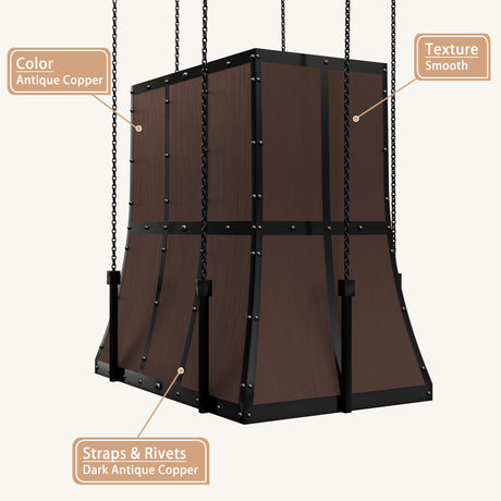 USA Custom Copper Island Kitchen Hood with Dark Chain URHC-12