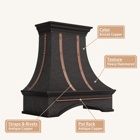 USA Classic Handcraft Copper Range Hood with Heavy Hammered Finish URHC-103