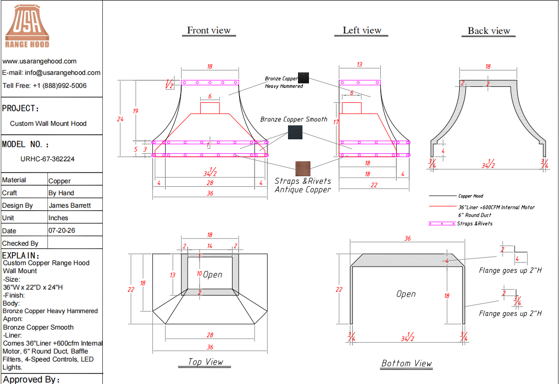 USA Custom Range Hood-URHC-67-Custom Link for Milda