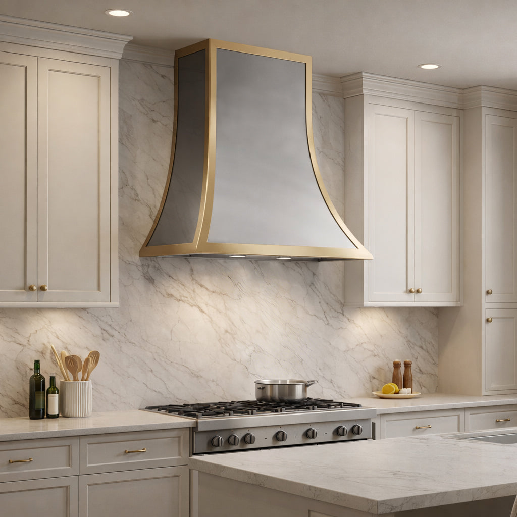 USA Modern Kitchen Hoods Stainless Steel with Brass Trims URHS-12