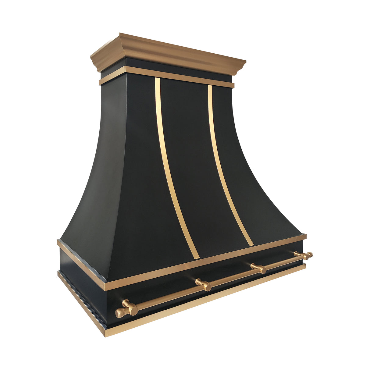 USA Classic Black Stainless Steel Vent Hood with Artisan Brass Straps URHS-232