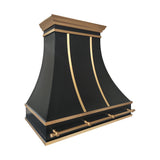 USA Classic Black Stainless Steel Vent Hood with Artisan Brass Straps URHS-232