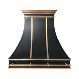 USA Classic Black Stainless Steel Vent Hood with Artisan Brass Straps URHS-232