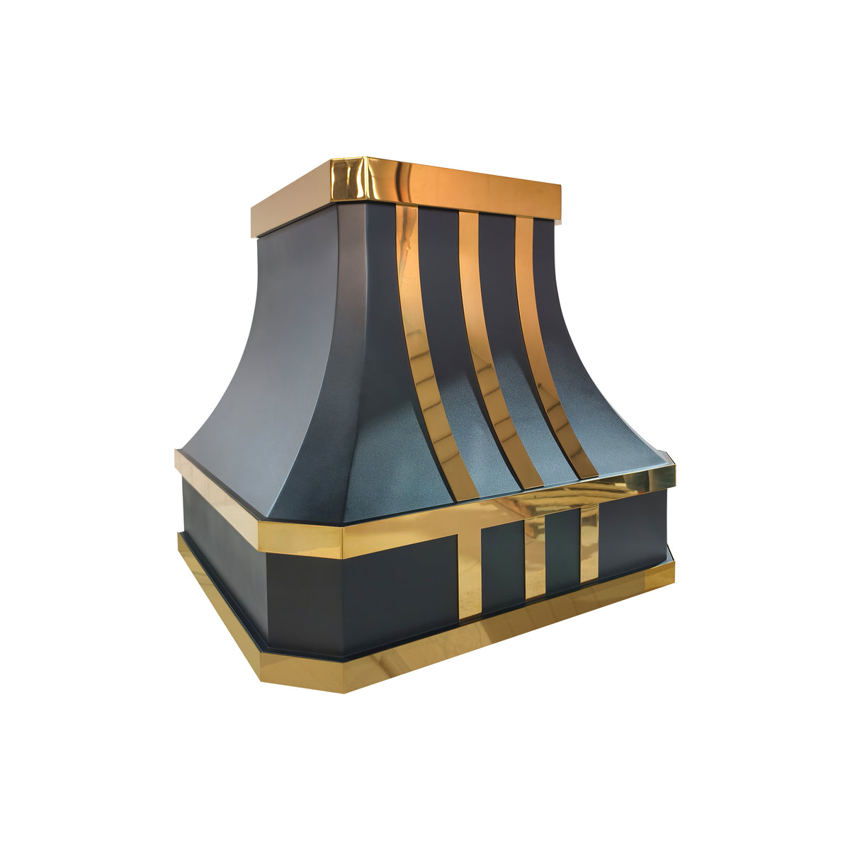 USA Curved Stainless Steel Custom Range Hood with Brass Straps URHS-33