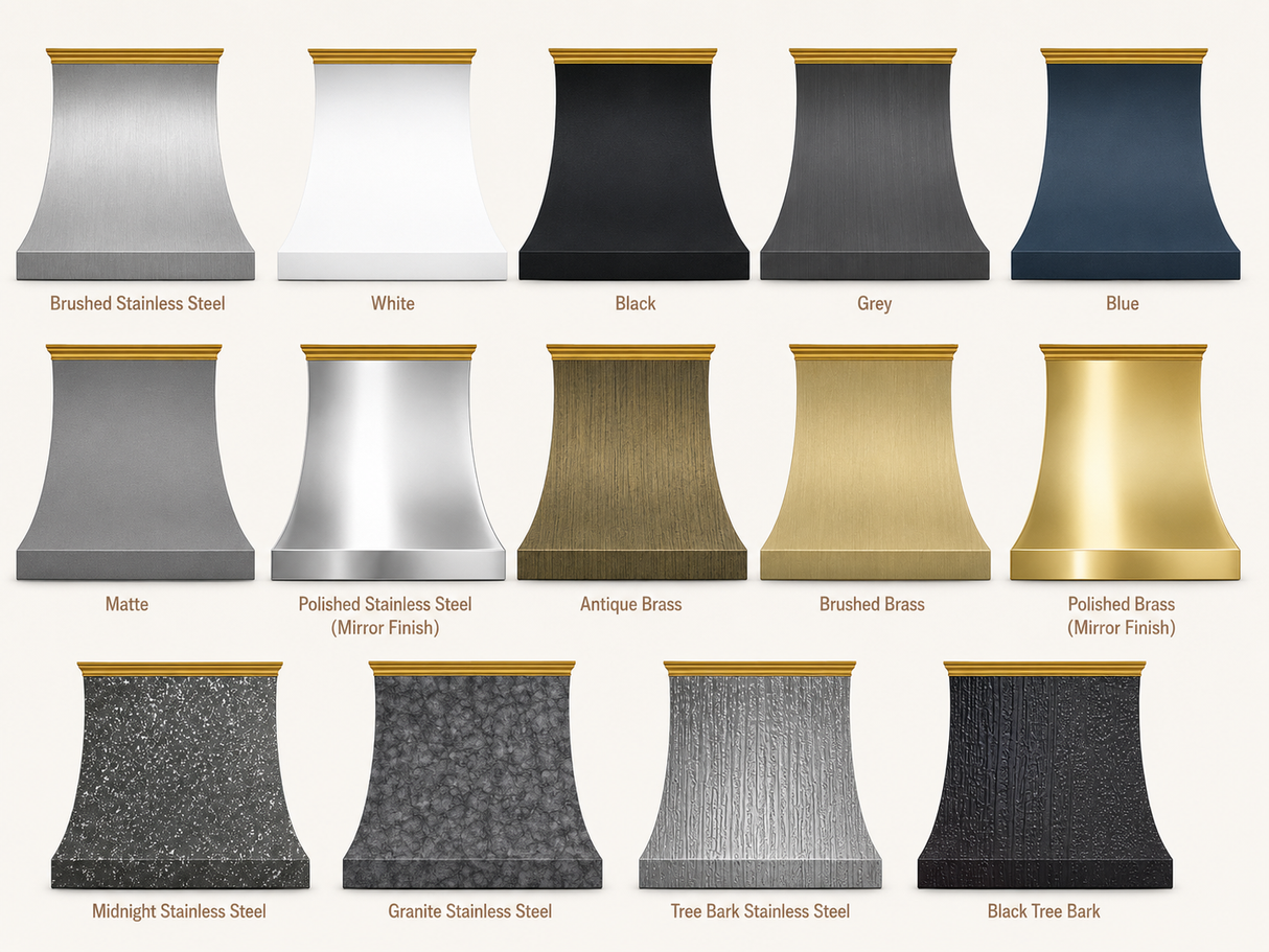 USA Modern Stainless Steel Range Hood with Custom Brass Crown URHS-167