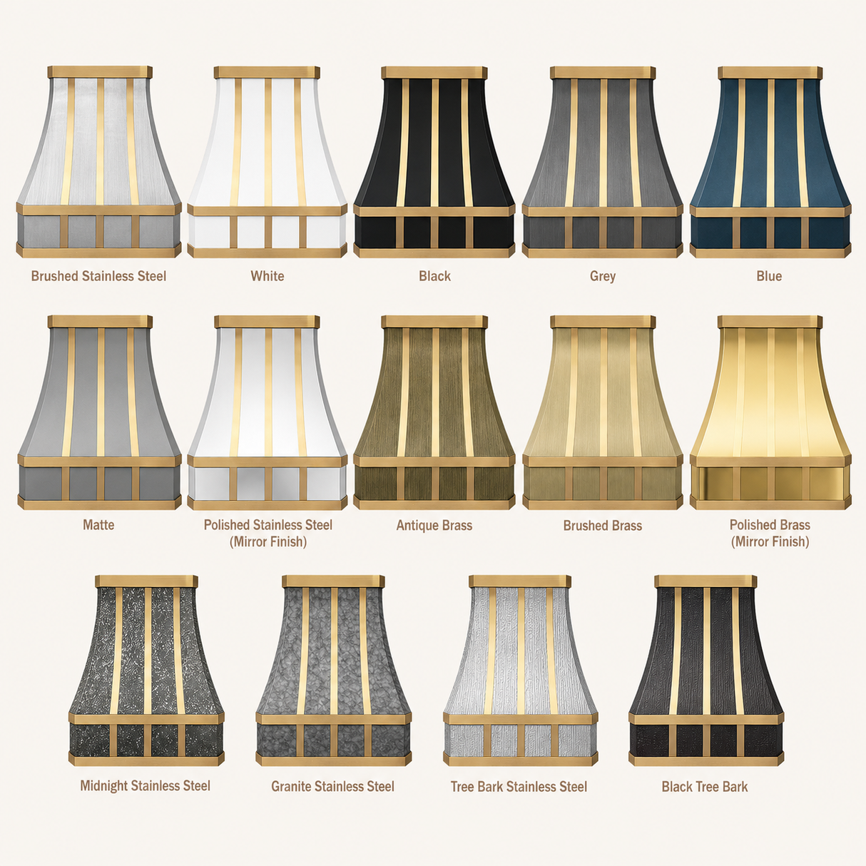 USA Curved Stainless Steel Custom Range Hood with Brass Straps URHS-33