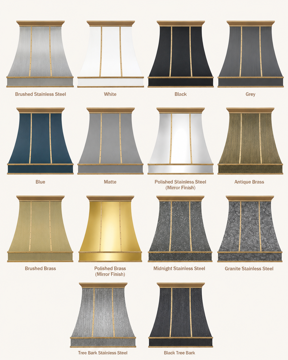 USA Custom Stainless Steel Curved Range Hood with Brass Detailing URHS-46