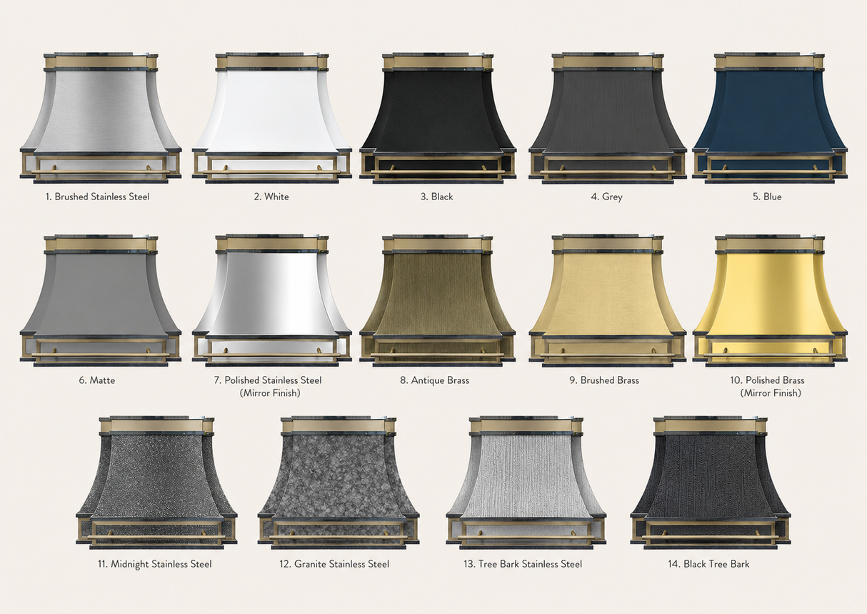 USA Designer Stainless Steel White Range Hood with Brass Details URHS-56