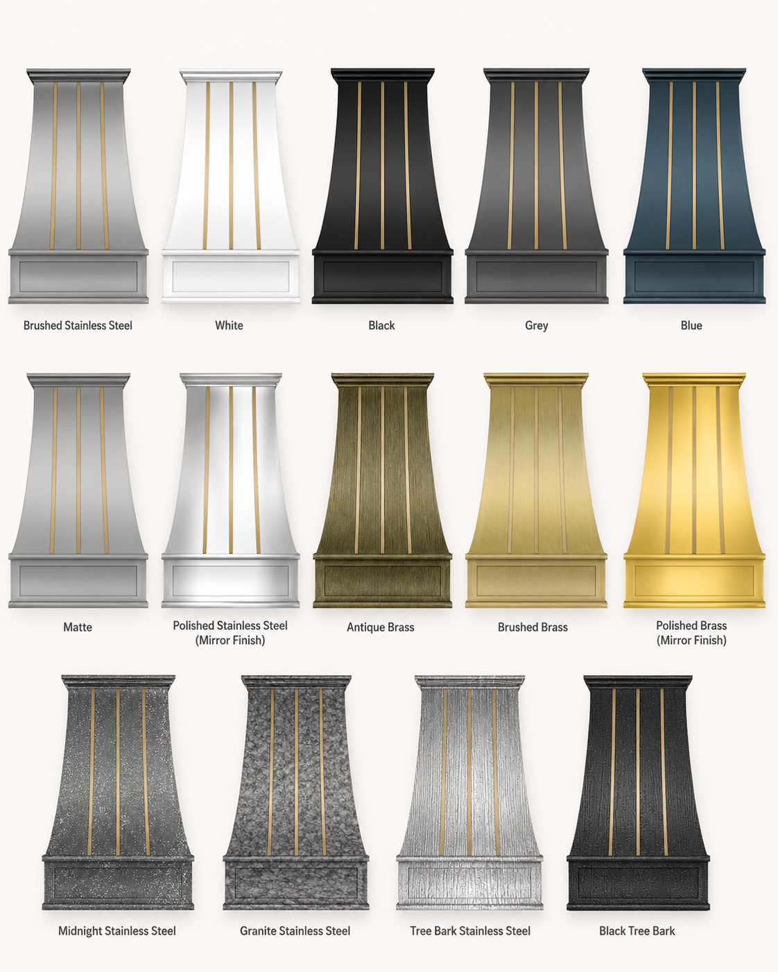 USA Custom Stainless Steel Curved Range Hood with Brass Accents URHS-63