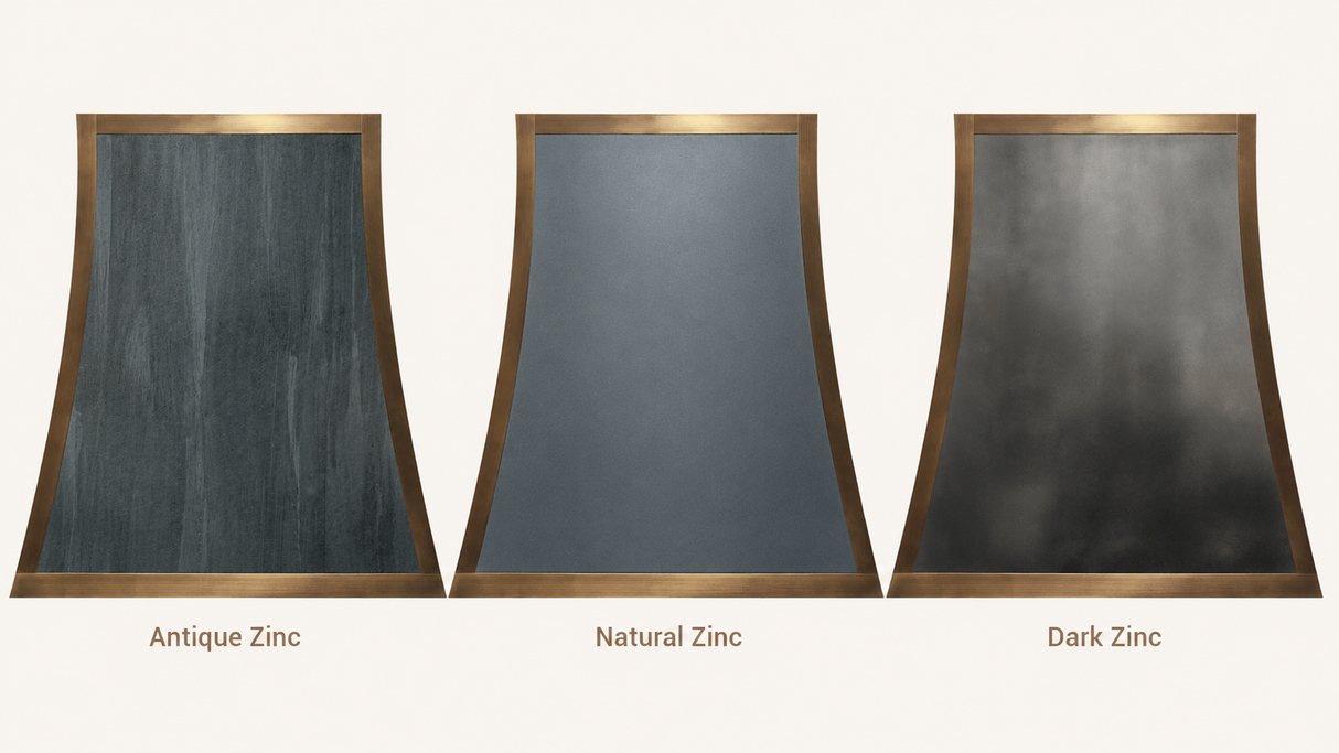 USA Zinc Custom Range Hood with Brass Accent URHZ-03