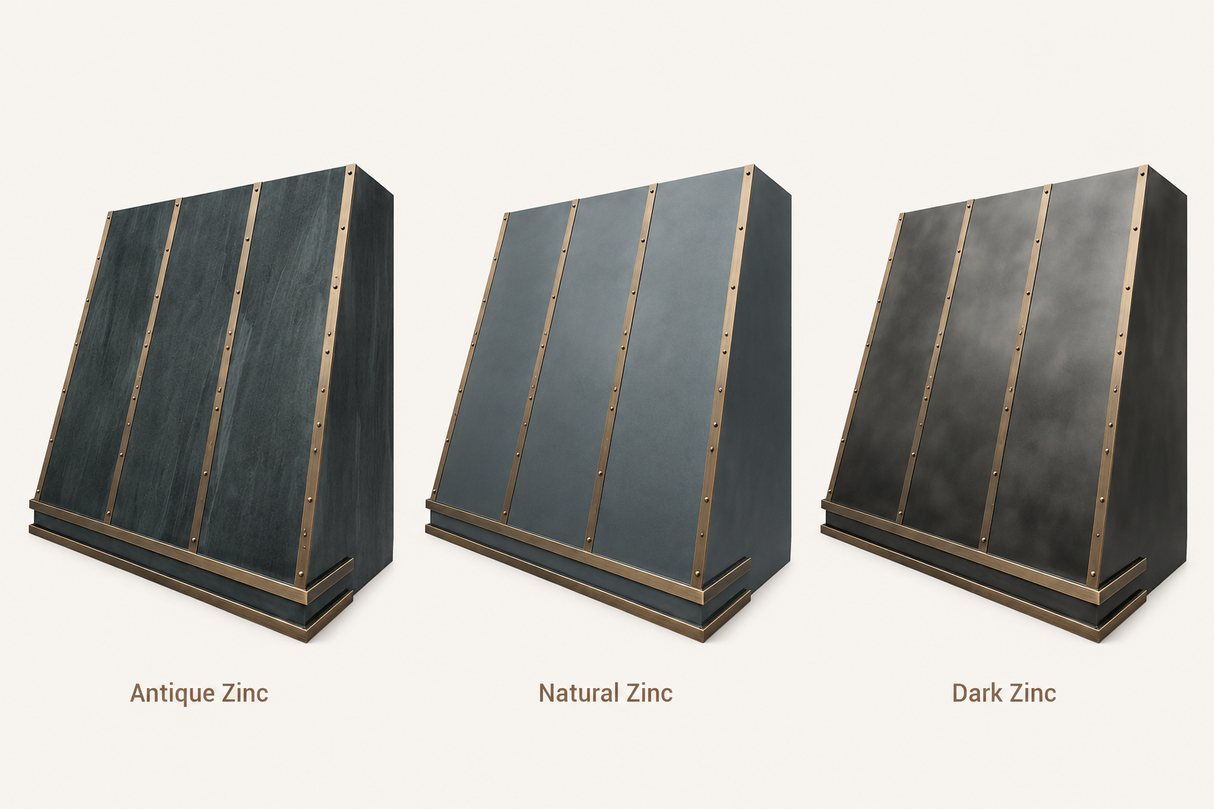 USA Modern Zinc Stove Hood with Decorative Brass Straps URHZ-10