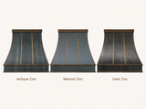 USA Custom Sculptural Zinc Range Hood with Aged Brass Detailing URHZ-11