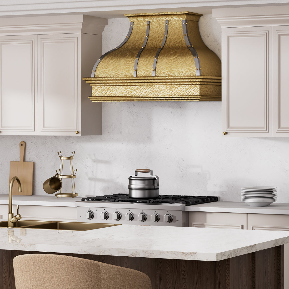 USA Artisan Custom Brass Kitchen Hood URHB-19-Custom Brass Range Hood > Luxury Metal Hood > High-End Kitchen Vent Hood-USA Range Hood