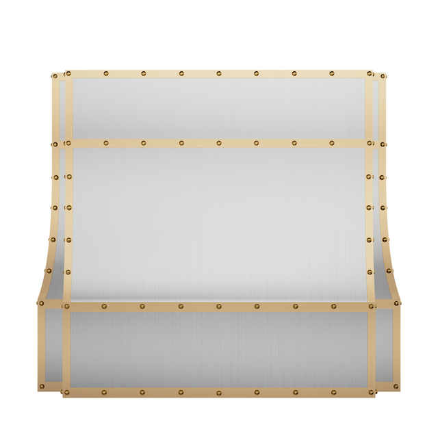 USA Artisan Custom Stainless Steel Range Hood with Brass Accent URHS-11-Custom Stainless Steel Range Hood > Luxury Kitchen Hood > High-End Metal Vent Hood-USA Range Hood
