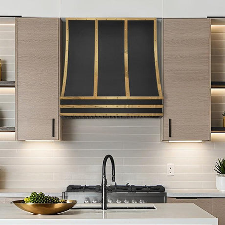 USA Artisan Custom Vent Hood Stainless Steel with Brass Accent URHS-45-Custom Stainless Steel Range Hood > Luxury Kitchen Hood > High-End Metal Vent Hood-USA Range Hood