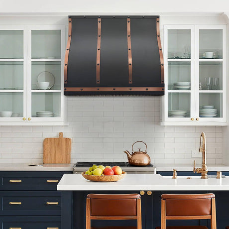 USA Atlanta Artisan Copper Kitchen Hoods with Straps URHC-42-Custom Copper Range Hood > Luxury Metal Hood > High-End Kitchen Vent Hood-USA Range Hood